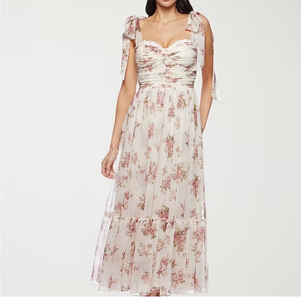 Chic Floral Maxi Dress with Bow Straps